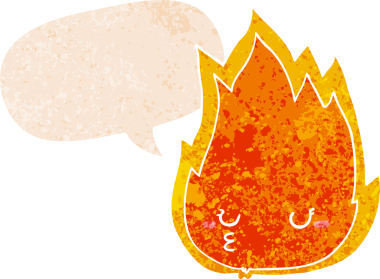 Bir insan tarafından çizilmiş, grunge 'da konuşma baloncuğu olan sevimli çizgi film ateşi.