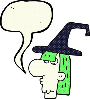 Bir insan tarafından çizilmiş serbest çizilmiş çizgi roman konuşma balonu cadı kafası.