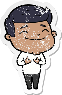 Bir insan tarafından çizilmiş mutlu bir çizgi film karakterinin sıkıntılı çıkartması.