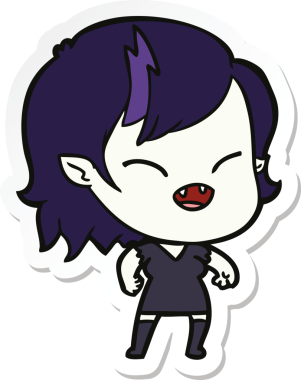 Bir insan tarafından çizilmiş, gülen vampir bir kızın çıkartması.