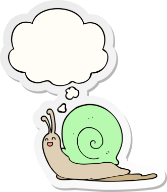 Düşünce baloncuklu karikatür salyangozu insan tarafından çizilmiş bir çıkartma.