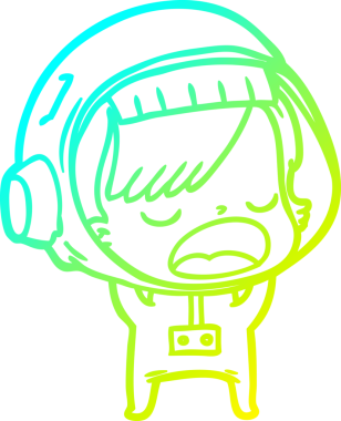 Bir insan tarafından çizilmiş soğuk gradyan çizgi film karakteri konuşan astronot kadın.