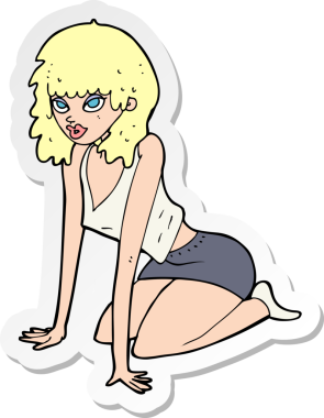 Bir insan tarafından çizilmiş seksi pozlar veren bir karikatür kadının çıkartması.