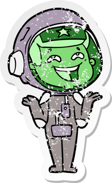 Bir insan tarafından çizilmiş gülen astronot çizgi filminin sıkıntılı çıkartması.