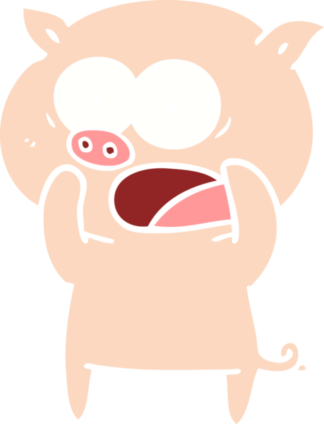 Bir insan tarafından çizilmiş düz renkli çizgi film domuzu.