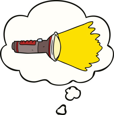 Bir insan tarafından çizilmiş düşünce balonlu karikatür elektrikli meşale.