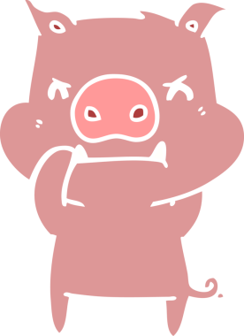 Bir insan tarafından çizilmiş kızgın düz renkli çizgi film domuzu.