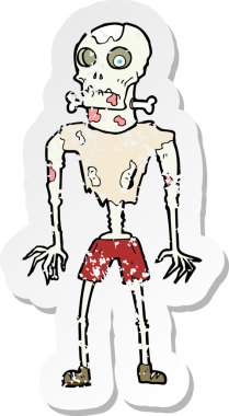 Bir insan tarafından çizilmiş zombi çizgi filminin gerilimli çıkartması.