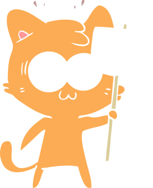 Düz renkli çizgi film. Bir insan tarafından çizilmiş kedi sallama işareti.