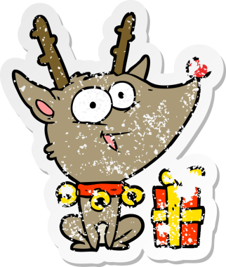 Bir insan tarafından çizilmiş bir karikatür Noel geyiğinin sıkıntılı çıkartması.