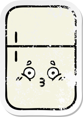 Bir insan tarafından çizilmiş şirin bir buzdolabının sıkıntılı çıkartması.