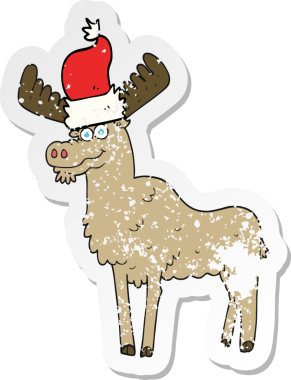 Bir insan tarafından çizilmiş bir karikatür Noel geyiğinin gerilimli etiketi.