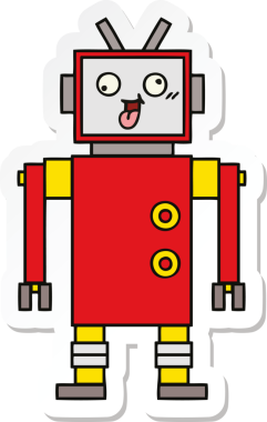 Bir insan tarafından çizilmiş sevimli, çizgi film delisi bir robotun çıkartması.