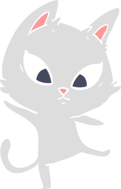 Bir insan tarafından çizilmiş düz renkli çizgi film kedisi.