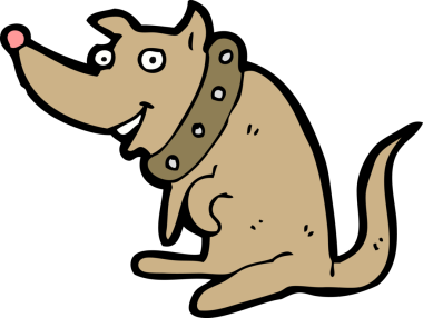 Bir insan tarafından çizilmiş büyük yakalı mutlu köpek çizgi filmi.