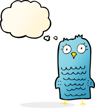 Bir insan tarafından çizilmiş düşünce baloncuklu çizgi film kuşu.