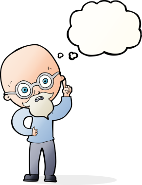 Bir insan tarafından çizilmiş düşünce baloncuğu olan yaşlı bir adam.