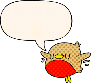 Bir insan tarafından çizilmiş çizgi roman tarzı konuşma baloncuğu olan şirin bir çizgi roman Robin 'i.