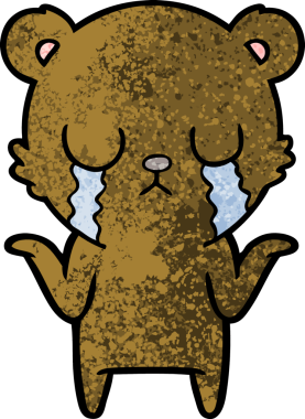 Bir insan tarafından çizilmiş ağlayan çizgi film ayısı.