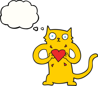 Bir insan tarafından çizilmiş aşk dolu bir kalbi olan serbest çizim baloncuk kedi.