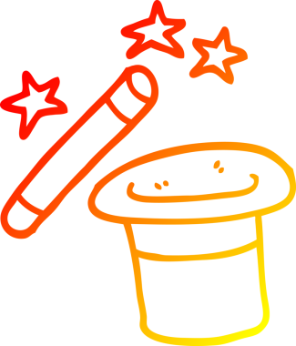 Bir insan tarafından çizilmiş bir çizgi film sihirbazının sıcak çizgi çizimi.