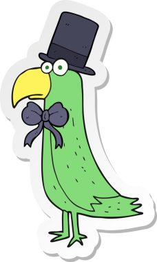 Bir insan tarafından çizilmiş havalı bir papağanın çıkartması.