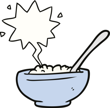 Bir insan tarafından çizilmiş konuşma balonlu pirinç kasesi.