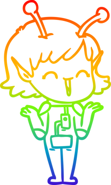 Gökkuşağı gradyan çizgi çizimi bir insan tarafından çizilmiş uzaylı bir kızın gülüşü.