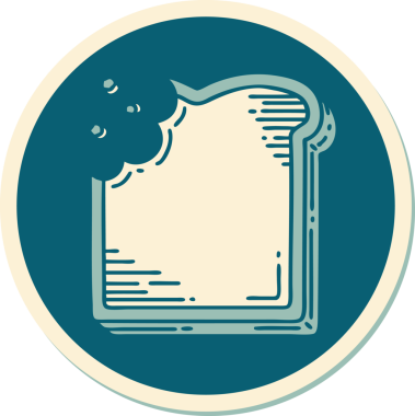 Bir insan tarafından çizilmiş bir ekmek diliminin geleneksel stiliyle dövme çıkartması.