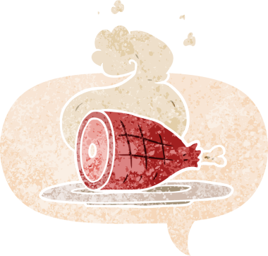 Bir insan tarafından çizilmiş konuşma baloncuğuyla pişirilmiş et.