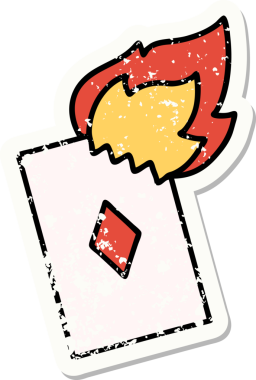 Bir insan tarafından çizilmiş alevli bir kartın geleneksel stil dövmesi.