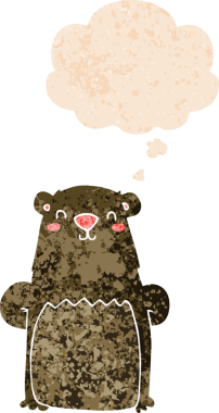 Düşünce baloncuğu ve grunge ile çizgi film ayısı bir insan tarafından çizilmiş tedirgin geçmiş doku