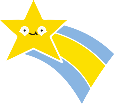 Bir insan tarafından çizilmiş gökkuşağı yıldızının düz renkli retro karikatürü