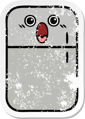 Bir insan tarafından çizilmiş şirin bir buzdolabının sıkıntılı çıkartması.