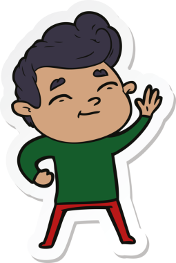 Bir insan tarafından çizilmiş mutlu bir çizgi film karakterinin çıkartması.