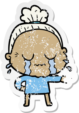 Bir insan tarafından çizilmiş, ağlayan yaşlı bir kadın karikatürü.