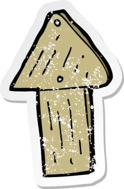 Bir insan tarafından çizilmiş tahta ok sembolünün gerilemiş retro yapıştırması.