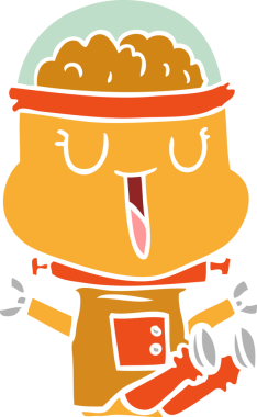 Bir insan tarafından çizilmiş mutlu düz renkli çizgi film robotu