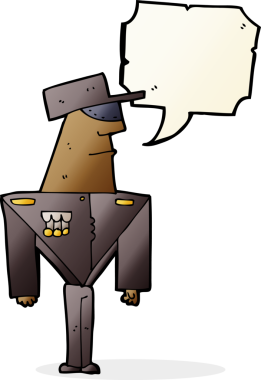 Bir insan tarafından çizilmiş konuşma balonlu çizgi film bekçisi.