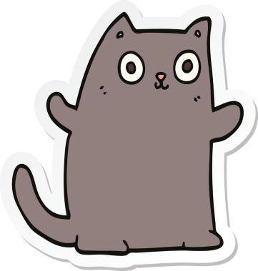 Bir insan tarafından çizilmiş çizgi film kedisinin çıkartması.