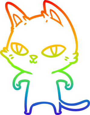 Gökkuşağı gradyan çizgi çizimi Bir insan tarafından çizilmiş parlak gözlü çizgi bir kedi