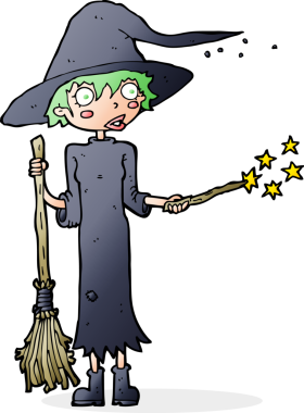 Bir insan tarafından çizilmiş çizgi film cadısı büyüsü.