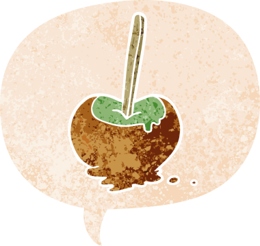 bir insan tarafından çizilmiş grunge sıkıntılı retro biçimli konuşma balonu ile çizgi film elma şekeri