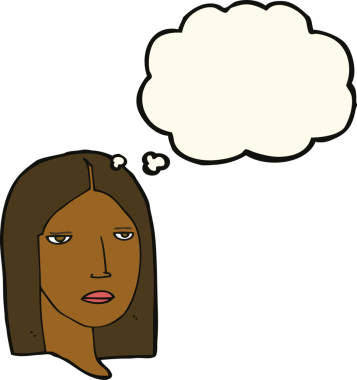 Düşünce baloncuğu bir insan tarafından çizilmiş ciddi kadın çizgi filmi.