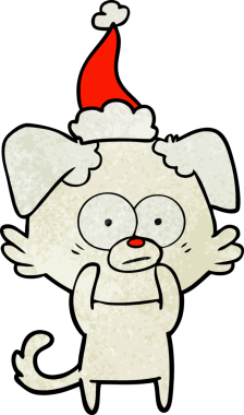 Sinirli köpek eli, bir insan tarafından çizilmiş Noel Baba şapkası giymiş bir karikatür.