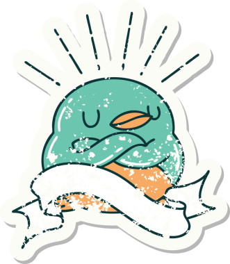 Bir insan tarafından çizilmiş katlanmış kanatları olan eski bir dövme stili Robin çıkartması.