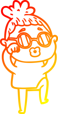 Bir insan tarafından çizilmiş gözlük takan yorgun bir kadının çizgi çizimi.