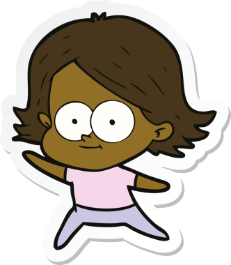 Bir insan tarafından çizilmiş mutlu bir çizgi film kızının çıkartması.