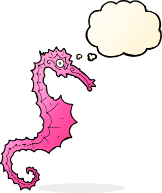 Bir insan tarafından çizilmiş düşünce baloncuklu karton deniz atı.