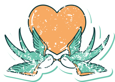 Kederli sembolik dövme stili kırlangıçlar ve bir insan tarafından çizilmiş kalp.